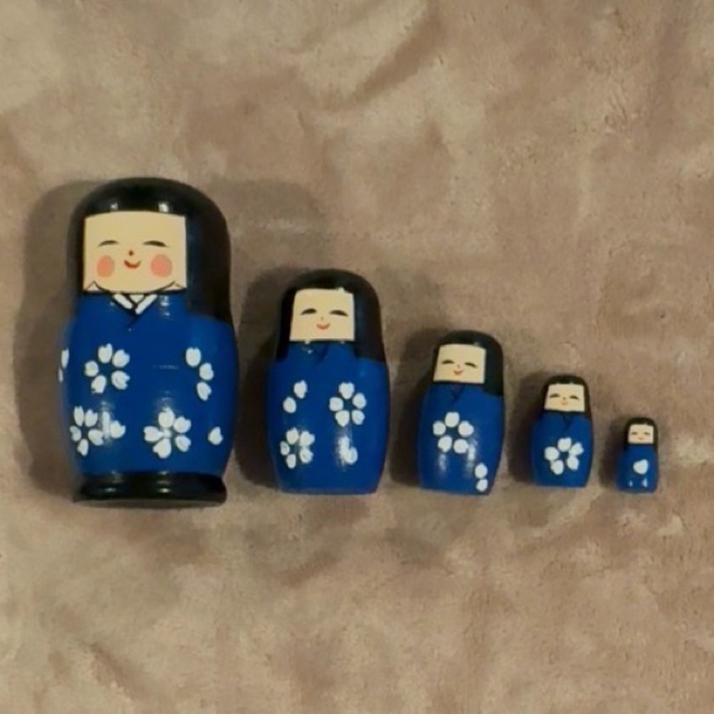 Blue Floral Japanese Nesting Dolls Set